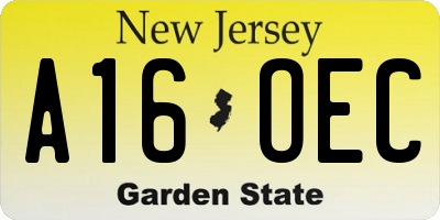 NJ license plate A16OEC