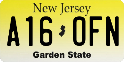 NJ license plate A16OFN