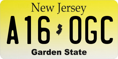 NJ license plate A16OGC