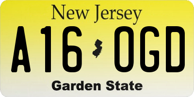 NJ license plate A16OGD