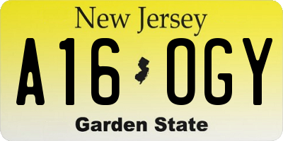 NJ license plate A16OGY