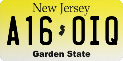 NJ license plate A16OIQ