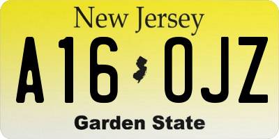 NJ license plate A16OJZ