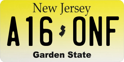 NJ license plate A16ONF