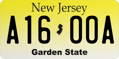 NJ license plate A16OOA