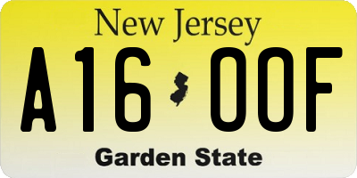 NJ license plate A16OOF