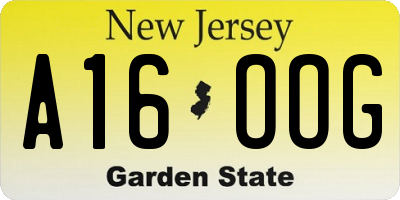 NJ license plate A16OOG