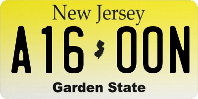 NJ license plate A16OON