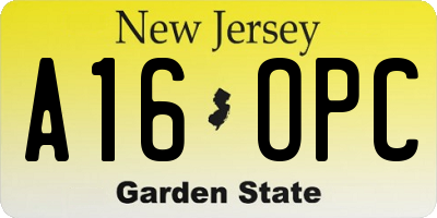 NJ license plate A16OPC