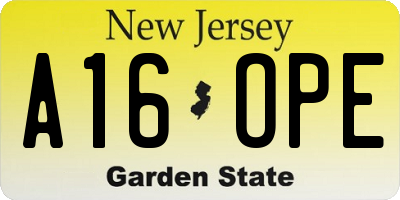 NJ license plate A16OPE
