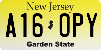 NJ license plate A16OPY