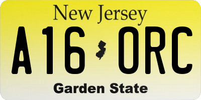 NJ license plate A16ORC