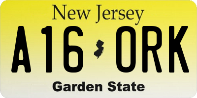 NJ license plate A16ORK