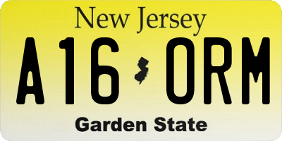 NJ license plate A16ORM