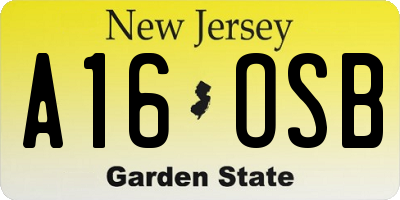 NJ license plate A16OSB