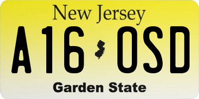 NJ license plate A16OSD