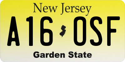 NJ license plate A16OSF