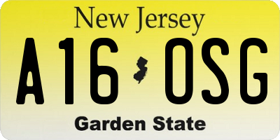 NJ license plate A16OSG