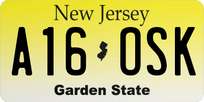 NJ license plate A16OSK