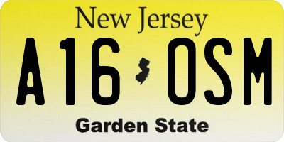 NJ license plate A16OSM