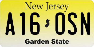 NJ license plate A16OSN
