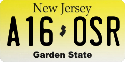 NJ license plate A16OSR