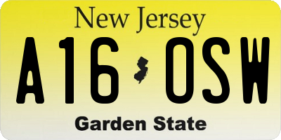 NJ license plate A16OSW