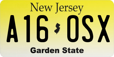 NJ license plate A16OSX