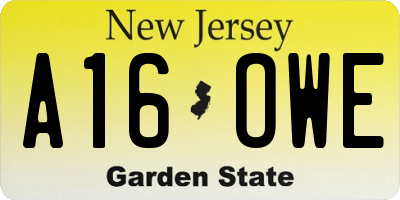 NJ license plate A16OWE