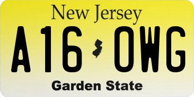 NJ license plate A16OWG