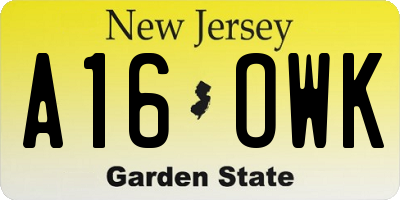 NJ license plate A16OWK