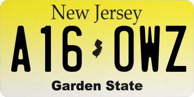 NJ license plate A16OWZ