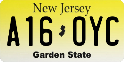 NJ license plate A16OYC