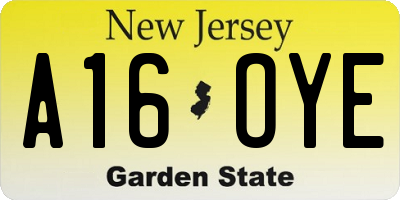 NJ license plate A16OYE