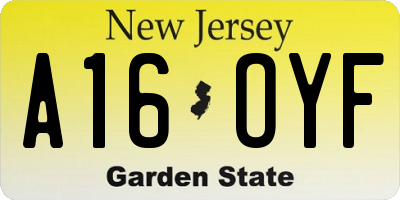 NJ license plate A16OYF
