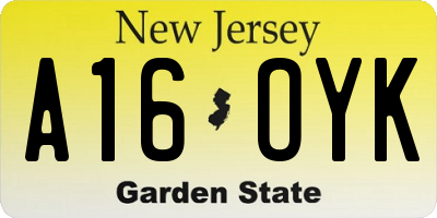 NJ license plate A16OYK