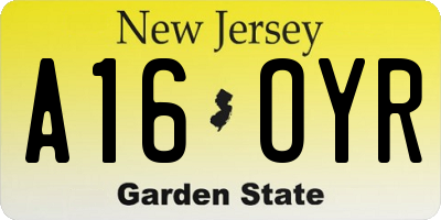 NJ license plate A16OYR