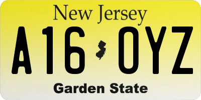 NJ license plate A16OYZ