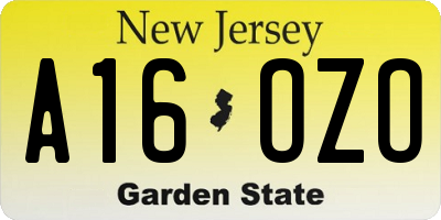 NJ license plate A16OZO