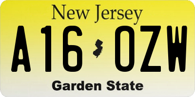 NJ license plate A16OZW