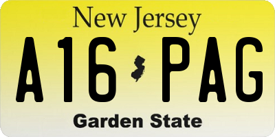 NJ license plate A16PAG