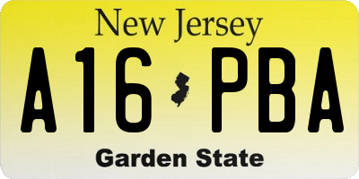 NJ license plate A16PBA