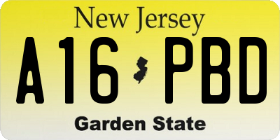 NJ license plate A16PBD