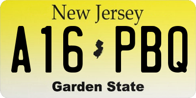 NJ license plate A16PBQ