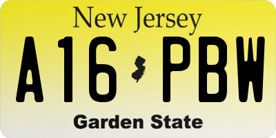 NJ license plate A16PBW