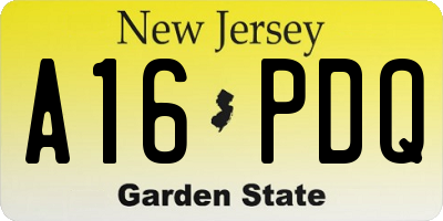 NJ license plate A16PDQ