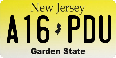 NJ license plate A16PDU
