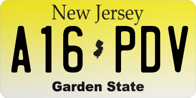 NJ license plate A16PDV