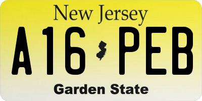 NJ license plate A16PEB
