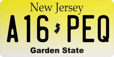 NJ license plate A16PEQ